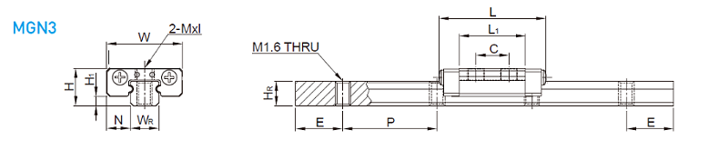 上銀微型導軌型號MGN3